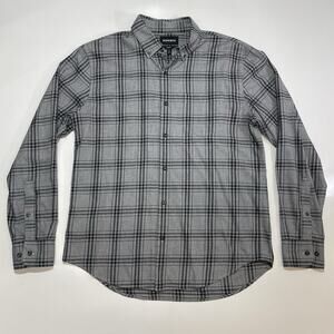 BONOBOS Men’s Plaid Gray Black Checks Long Sleeve Cotton Shirt Sz Medium